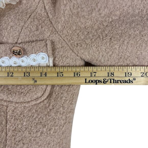 Coquette Blush Lace Trim Coat S Bow Buttons Pearl Detail Korean Made Jacket Amy - Picture 11 of 12